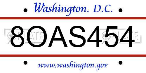 8OAS454 District Of Columbia License Plate