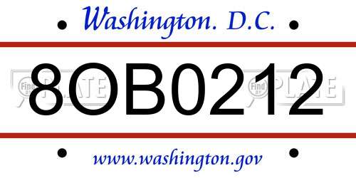 8OB0212 District Of Columbia License Plate