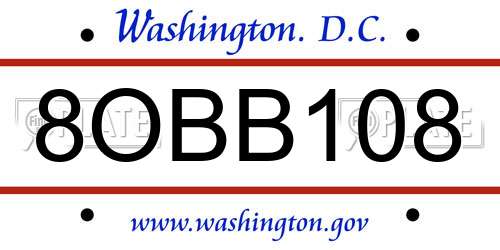 8OBB108 District Of Columbia License Plate