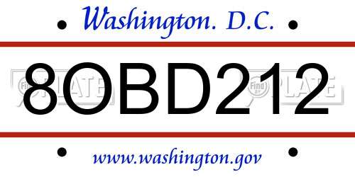 8OBD212 District Of Columbia License Plate