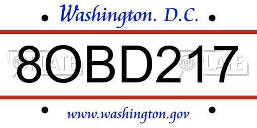 8OBD217 District Of Columbia License Plate