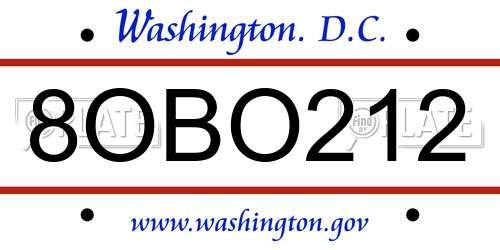 8OBO212 District Of Columbia License Plate