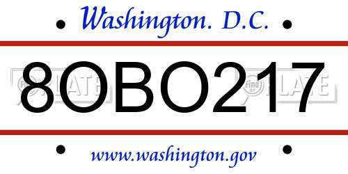 8OBO217 District Of Columbia License Plate