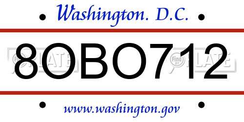 8OBO712 District Of Columbia License Plate