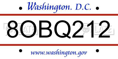 8OBQ212 District Of Columbia License Plate