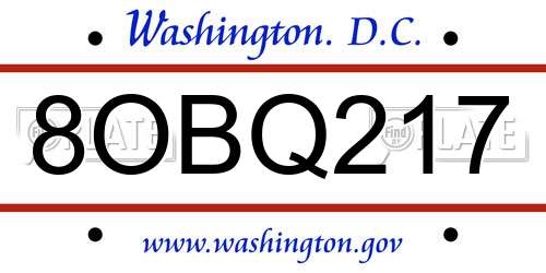 8OBQ217 District Of Columbia License Plate