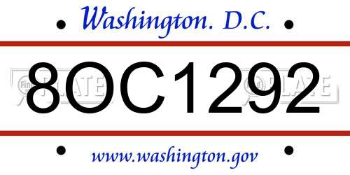 8OC1292 District Of Columbia License Plate