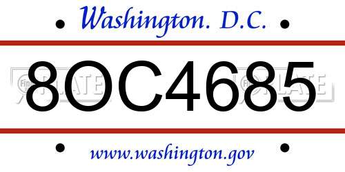 8OC4685 District Of Columbia License Plate