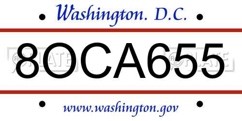 8OCA655 District Of Columbia License Plate