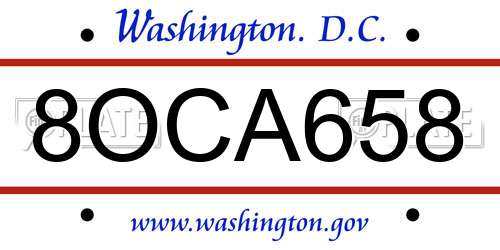 8OCA658 District Of Columbia License Plate