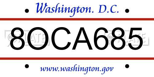 8OCA685 District Of Columbia License Plate