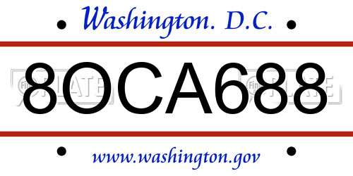 8OCA688 District Of Columbia License Plate