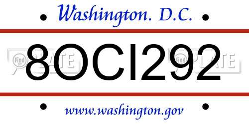 8OCI292 District Of Columbia License Plate