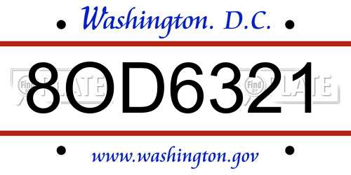 8OD6321 District Of Columbia License Plate
