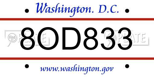 8OD833 District Of Columbia License Plate