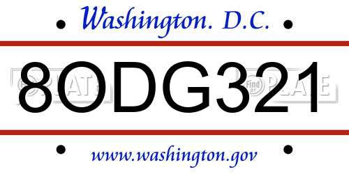 8ODG321 District Of Columbia License Plate