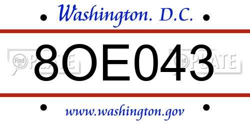 8OE043 District Of Columbia License Plate