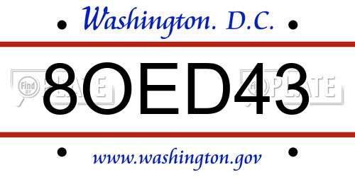 8OED43 District Of Columbia License Plate