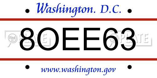 8OEE63 District Of Columbia License Plate