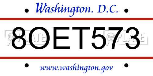 8OET573 District Of Columbia License Plate