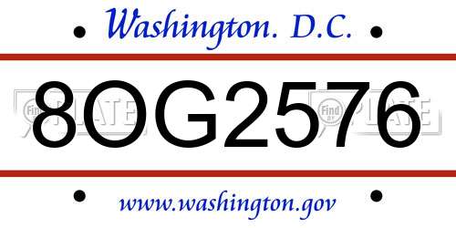 8OG2576 District Of Columbia License Plate