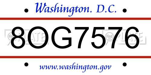8OG7576 District Of Columbia License Plate