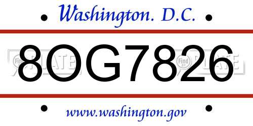 8OG7826 District Of Columbia License Plate