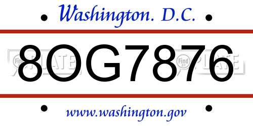 8OG7876 District Of Columbia License Plate