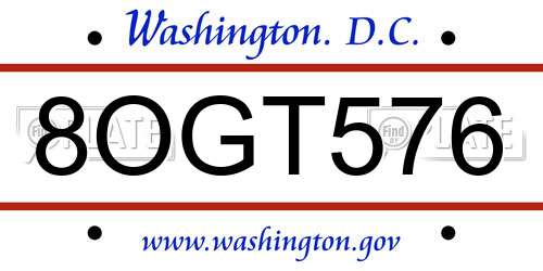 8OGT576 District Of Columbia License Plate