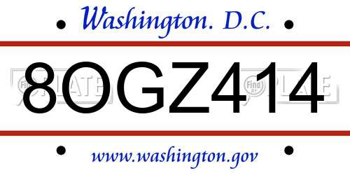 8OGZ414 District Of Columbia License Plate