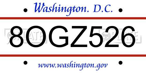 8OGZ526 District Of Columbia License Plate