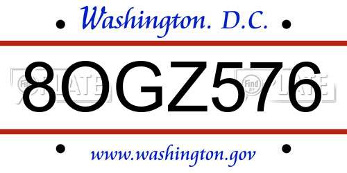 8OGZ576 District Of Columbia License Plate