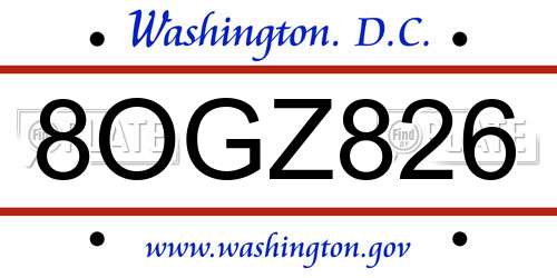 8OGZ826 District Of Columbia License Plate
