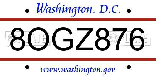8OGZ876 District Of Columbia License Plate