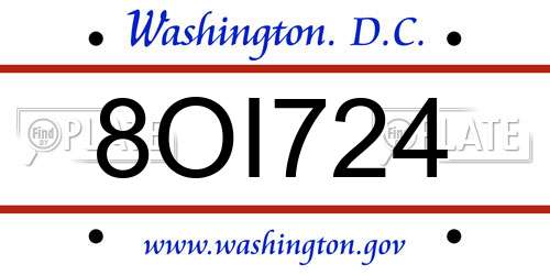 8OI724 District Of Columbia License Plate