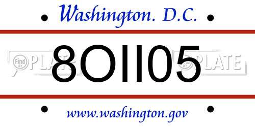 8OII05 District Of Columbia License Plate