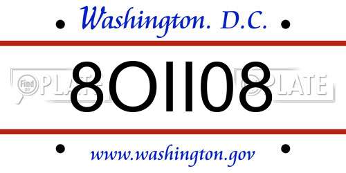 8OII08 District Of Columbia License Plate