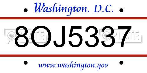 8OJ5337 District Of Columbia License Plate