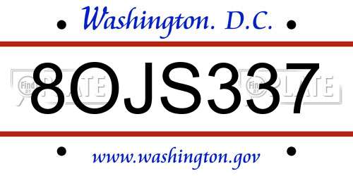 8OJS337 District Of Columbia License Plate