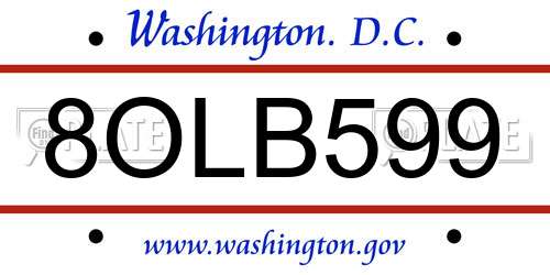 8OLB599 District Of Columbia License Plate