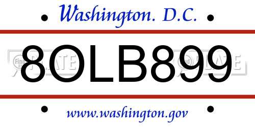8OLB899 District Of Columbia License Plate