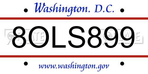 8OLS899 District Of Columbia License Plate