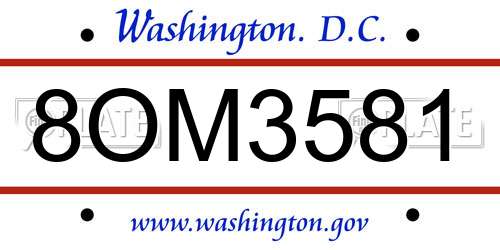 8OM3581 District Of Columbia License Plate