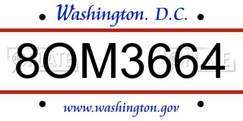 8OM3664 District Of Columbia License Plate