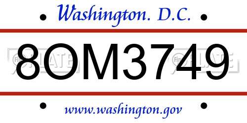 8OM3749 District Of Columbia License Plate