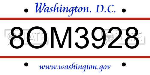 8OM3928 District Of Columbia License Plate