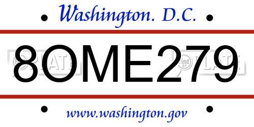 8OME279 District Of Columbia License Plate