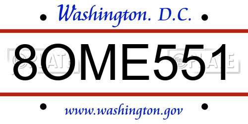8OME551 District Of Columbia License Plate