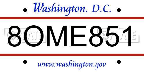 8OME851 District Of Columbia License Plate