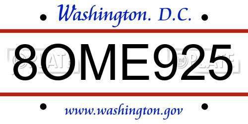 8OME925 District Of Columbia License Plate